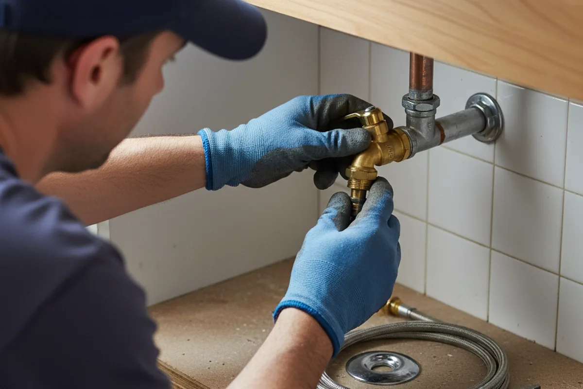 Shutoff valve and fitting work during Burst Pipe Repair in Farley